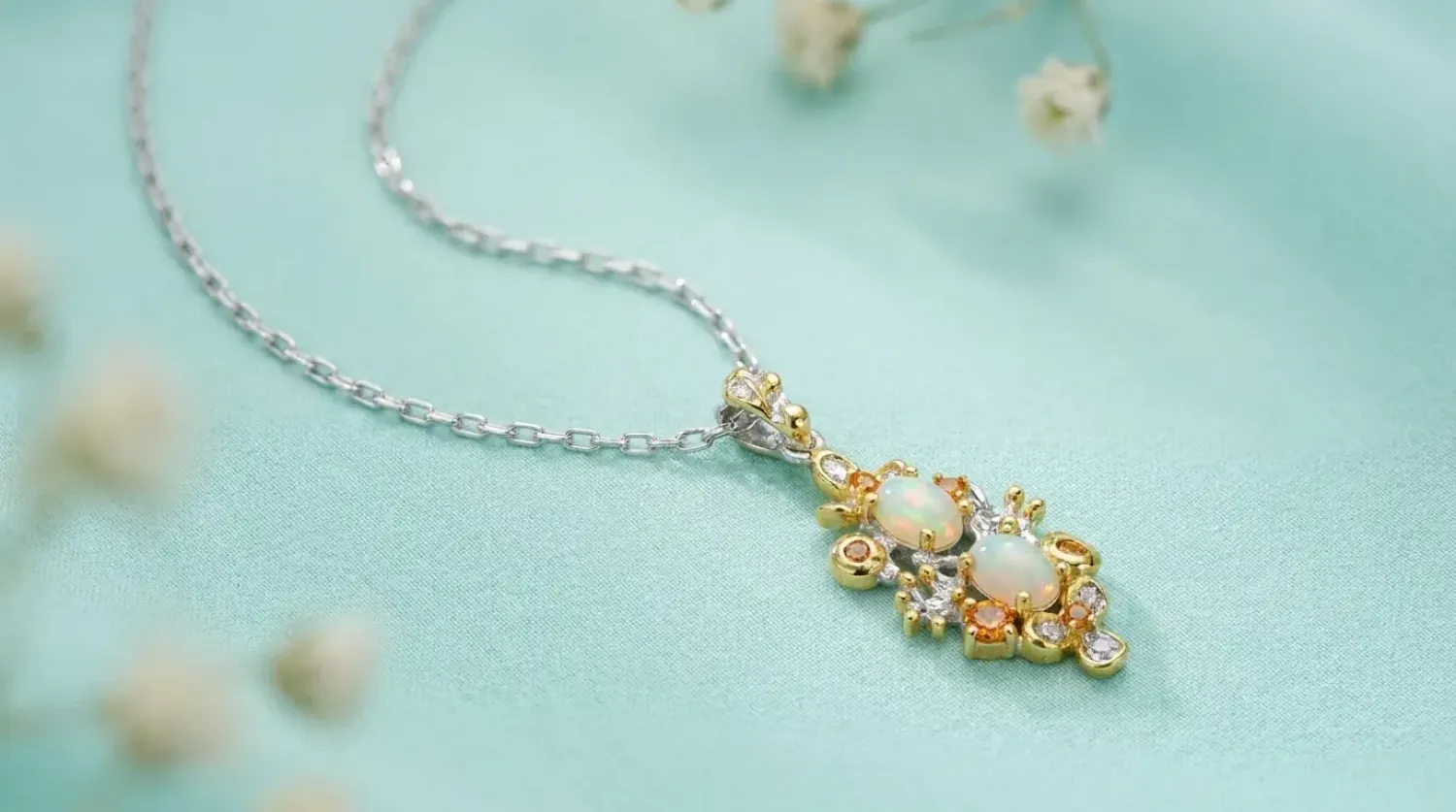 Preview: Halskette Melinda 925 Sterling Silber Vergoldet mit äthiopischem Opal & Saphiren